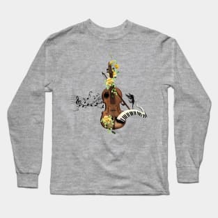 Wondeful violin with piano and flowers Long Sleeve T-Shirt